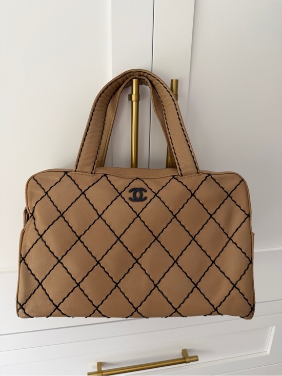 CHANEL Handbags - Vintage CHANEL Surpique Tan Wild Stitch Quilted Calfskin Bowler Bag from Paris